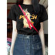 One-piece delivery raspberry color shoulder T-shirt summer new Korean style retro casual loose cotton short sleeve women's top