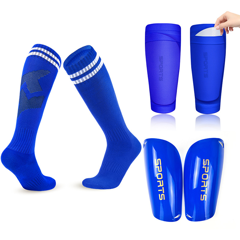 Foreign Trade Amazon Football Shin Guards, Sock Covers, Football Socks for Men, Women, Children, and Adults, Blue Professional Protective Gear Set, Customizable