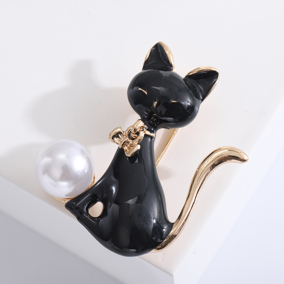 Alloy Material Cute Pin Cat Alloy Enamel Inlay Pearl Women's Brooches