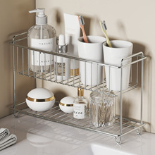 跨境不锈钢置物架厨房双层调料收纳架水杯架篮子卫生间台面沥水架