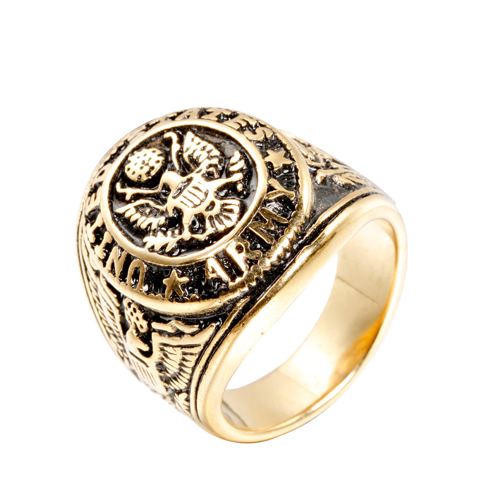 Geometric Pattern Hip-Hop Geometric Titanium Steel Plating 18K Gold Plated Rhodium Plated Men'S Rings Men Signet Rings