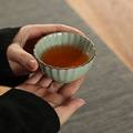 定制汝窑主人茶杯单个家用陶瓷豆绿品茗水杯大号开片可养中式泡茶
