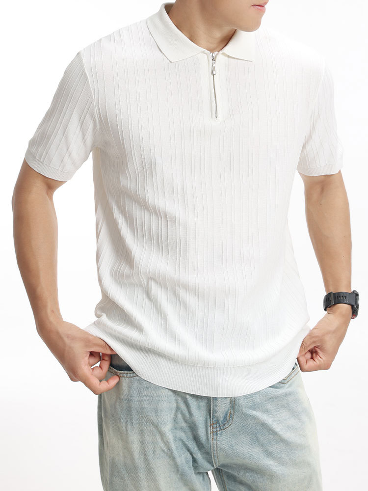 Europa y América transfronterizas camiseta de polo de seda de hielo para hombres de verano viejo estilo de alta sensación de camiseta de manga corta de punto con solapa para hombres image 3