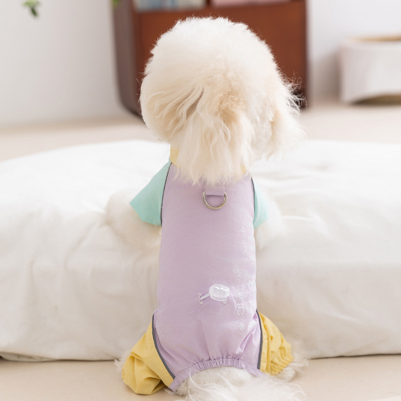 Chaquetas de cuatro patas con costuras de color de contraste de dopamina para perros al aire libre de primavera y verano, ropa de protección solar para perros pequeños y medianos, ropa para mascotas