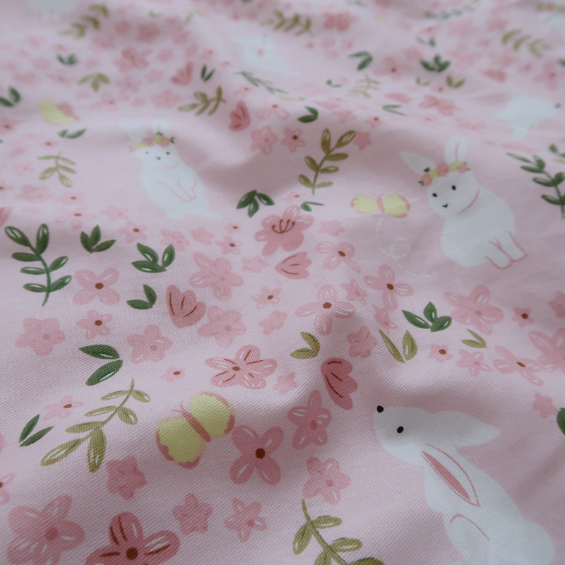 纯棉40支棉布全棉温馨粉色小兔子床单四季单双人床笠少女心被单