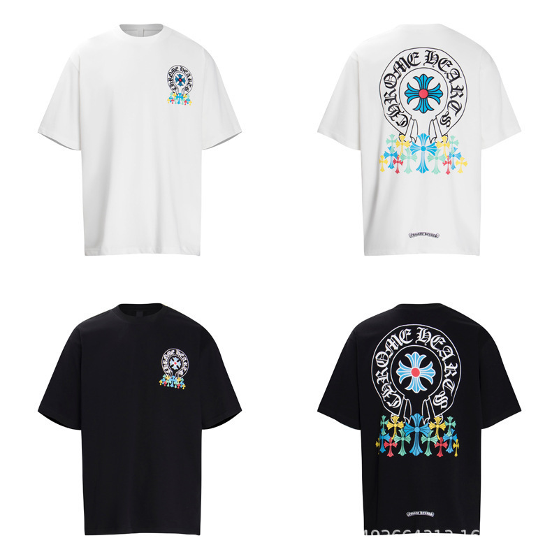 Cross-Border Export Correct Version Chrome Hearts Colorful Cross Print Short-Sleeved T-Shirt Couple