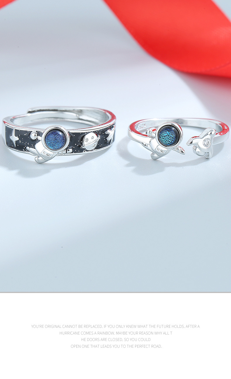 Rings Classification Adjustable Ring Size Fashion Astronaut Copper Inlay Artificial Gemstones Rings 1 Piece