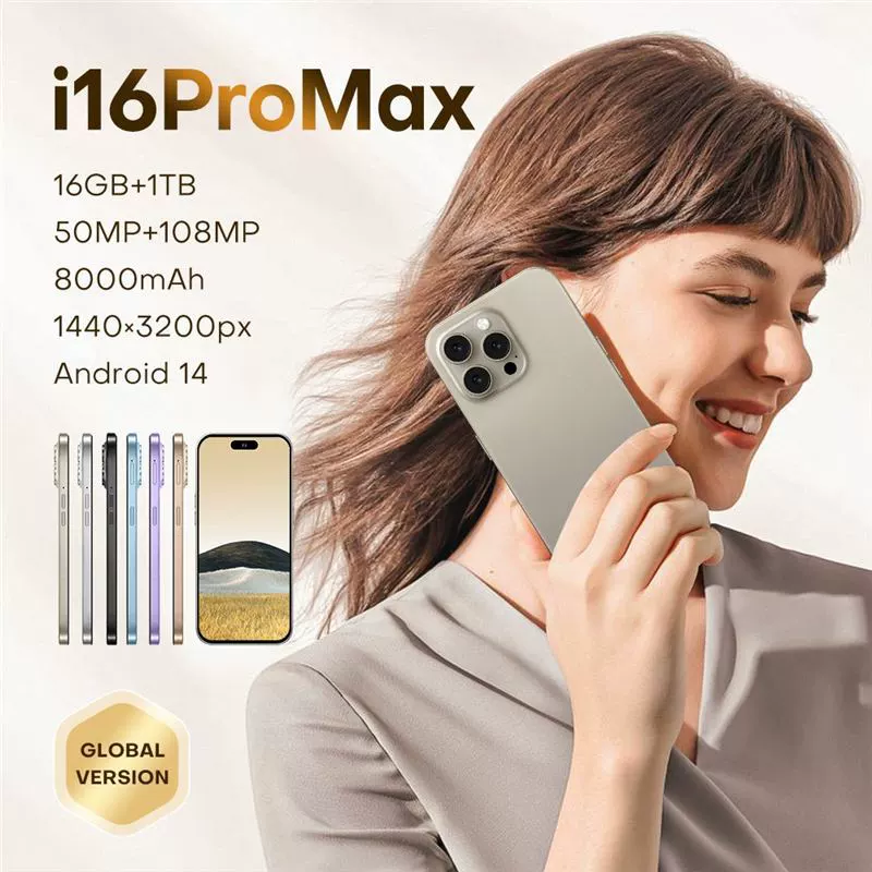 Мобильный телефон i16ProMax, 6,6 дюйма, 16 ГБ + 1 ТБ, 8000 мА·ч, Android 14