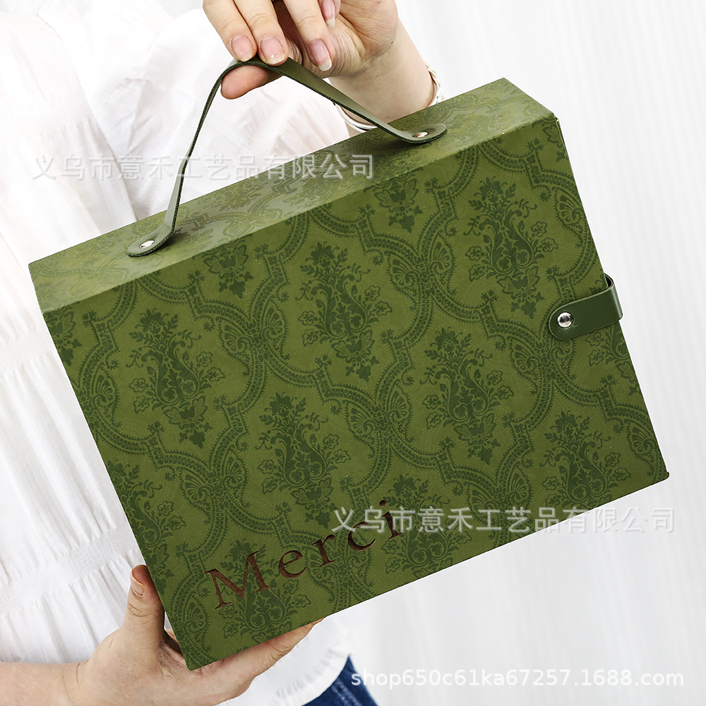 复古绿色手提礼品盒礼物盒空盒伴娘结婚喜糖盒商务伴手礼抽屉礼盒
