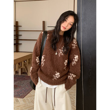 THE MIND羊驼毛提花毛衣女2025冬新款慵懒感宽松百搭针织衫T5675