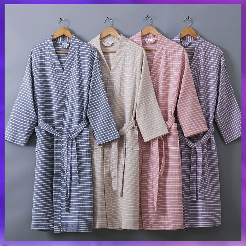 ⇘ Халат из чистого хлопкового муслина для взрослых, мужская ночная рубашка, женское впитывающее быстросохнущее полотенце-халат, банный халат для взрослых