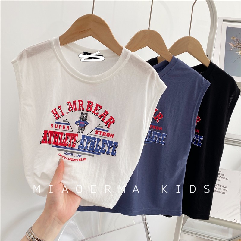 Camiseta sin mangas de algodón puro para niños, diseño de dibujos animados, estilo nuevo de verano 2025, para niños pequeños y medianos, chaleco para niños y niñas