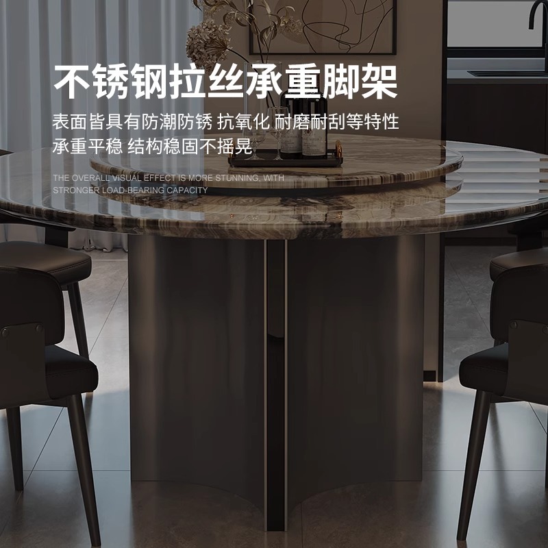 Mesa de Comedor Redonda de Mármol y Acero Inoxidable con Almacenamiento para Restaurante