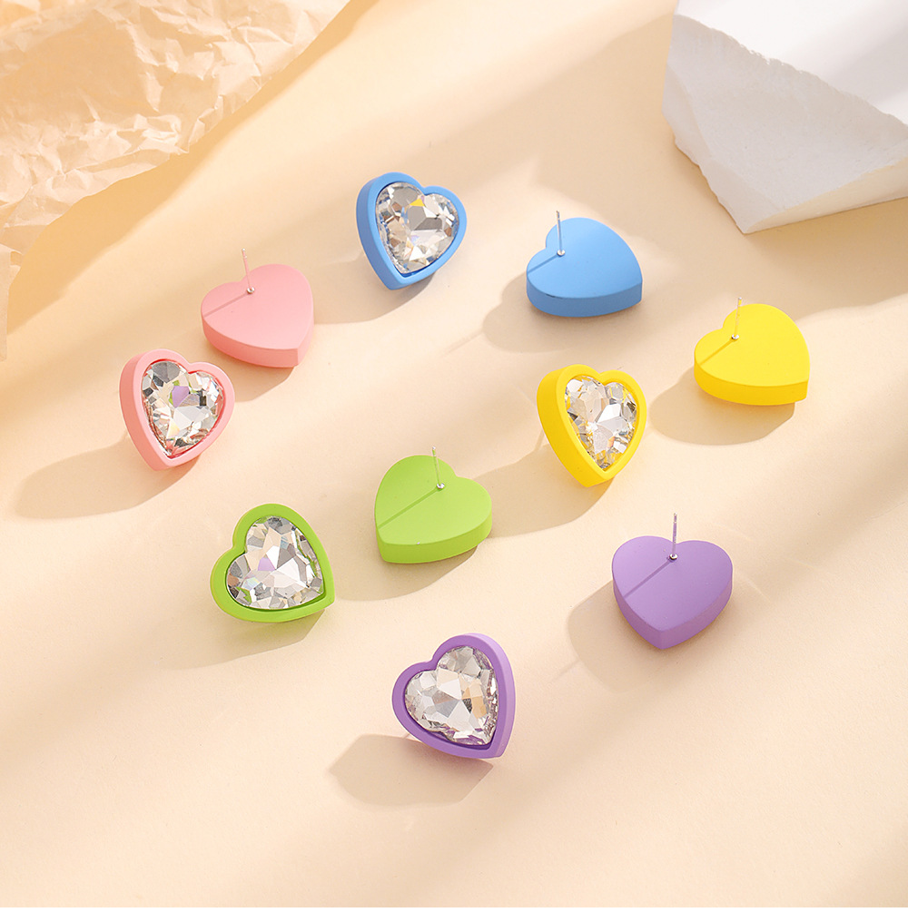 Date Occasion Acrylic Material 1 Pair Cute Heart Shape Inlay Arylic Artificial Diamond Ear Studs