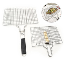 户外野营家用折叠便携烧烤网烧烤工具不锈钢木柄烤鱼夹烤网烧烤架