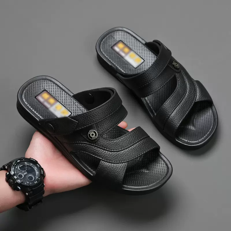 厂价新款夏季男士厚底不打滑舒适软胶底外穿司机黑棕两用沙滩凉鞋