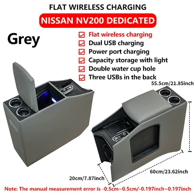 Box Storage Modification, Armrest box - gray-left-hand-drive-version-with-wireless-charging