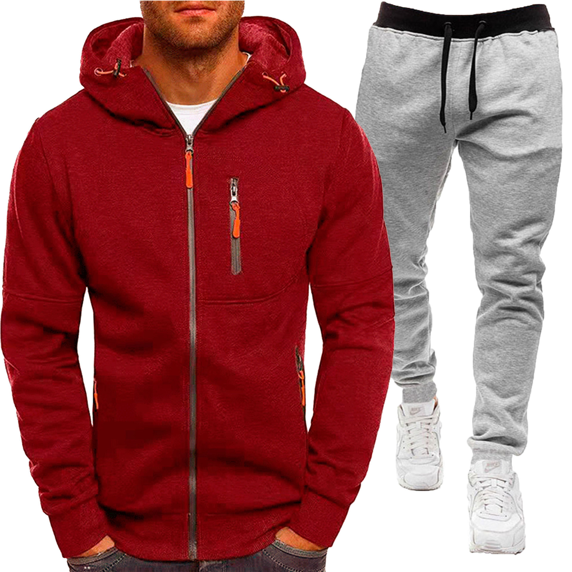 Set de hanorac cu glugă jacquard pentru bărbați, sporturi de toamnă și iarnă, fitness, timp liber, cardigan, jachetă, hanorac casual cu glugă_voghion.com