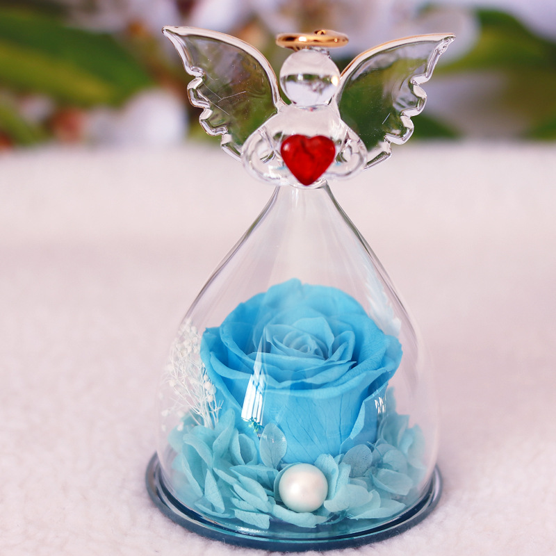 Comercio electrónico transfronterizo cubierta de vidrio flor eterna angelito rosa eterna Navidad regalo del día de San Valentín cubierta de vidrio decoración