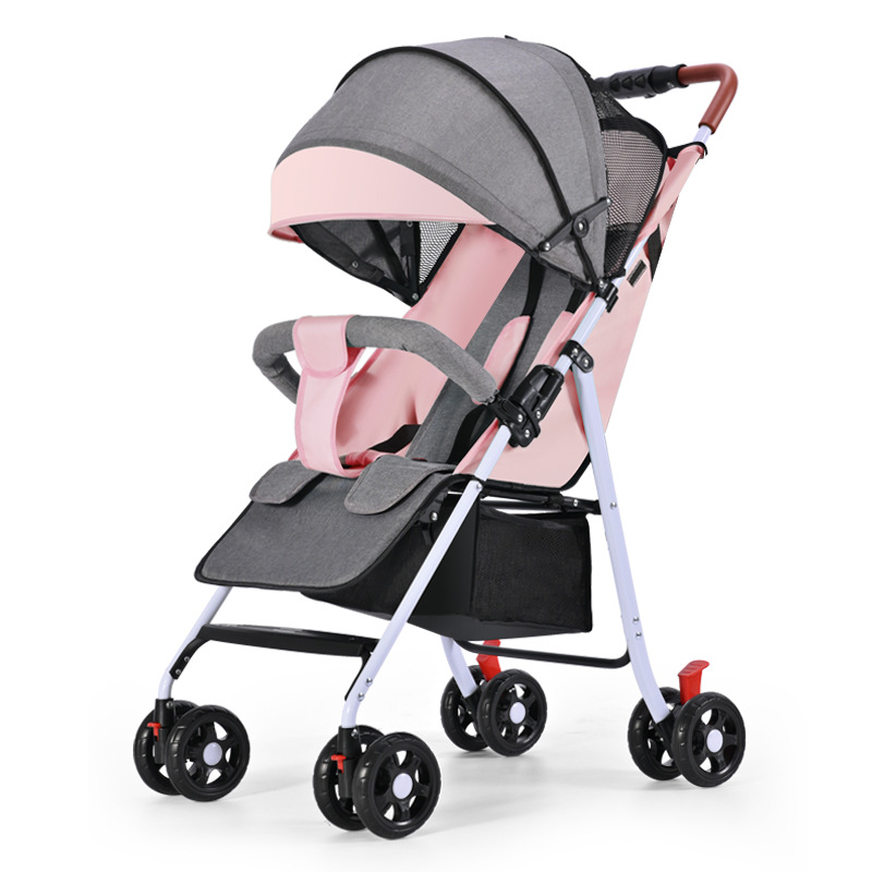 Venta al por mayor cochecito de bebé ligero plegable sentado y acostado Niños Bebé niños cochecito de cuatro ruedas con un solo clic colección y entrega de coches