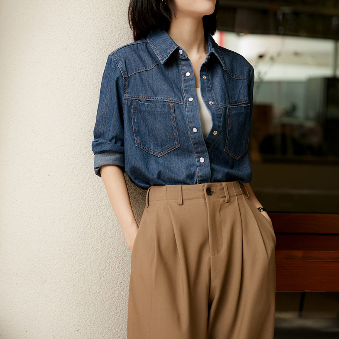 Washed Workwear Denim Shirt for Women, High-End Style, 2026 Spring Collection, Spring and Autumn Women's Cotton Commuter Wear