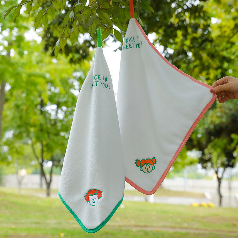 Embroidered hand towels, hanging cute square towels, absorbent soft hand towels, lint-free small square towels wholesale