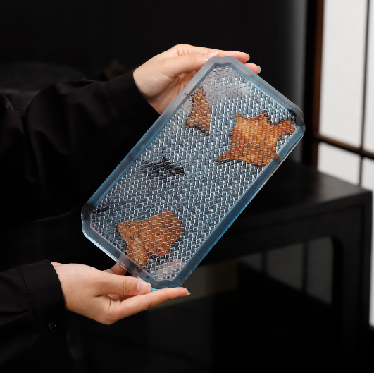 bandeja de burbujas secas de cristal tinta transfronteriza taza de resina aislante de calor bandeja de madera sólida bandeja de té bandeja de tetera de una sola capa