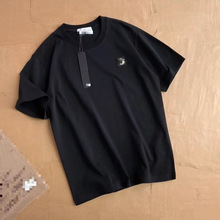 跨境跨境基础经典款纯色短袖刺绣小标岛圆领打底T恤男女同货款