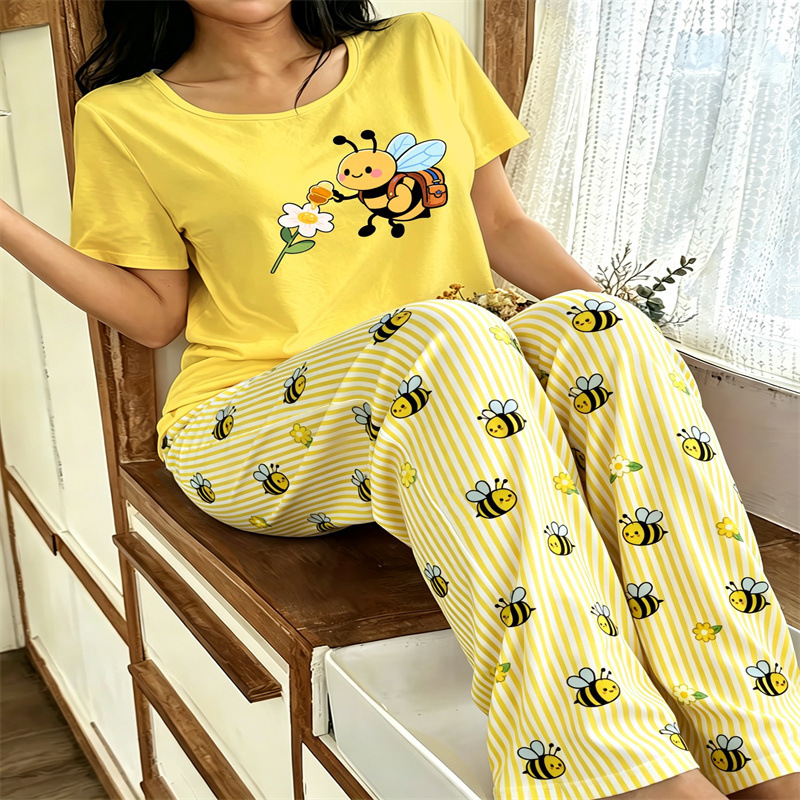 Cross-border 2026 European and American fashion women's summer new pajama set with printed long pants and a sexy design Cross-border 2026 European and American fashion women's summer new pajama set with printed long pants and a sexy design