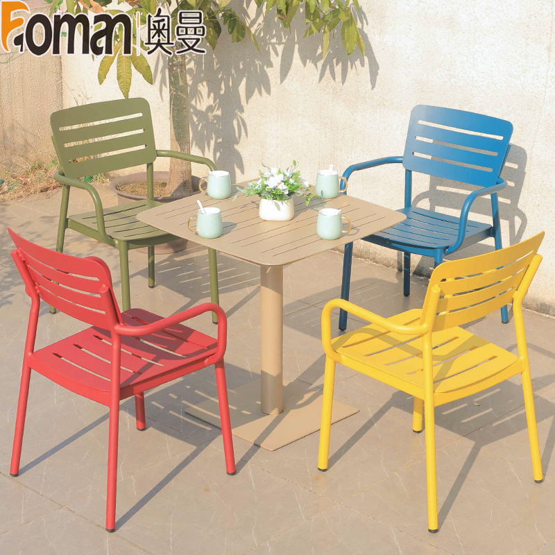 Nordic Balcony Casual Color All-aluminum Table and Chair Combination Simple Outdoor Courtyard Outdoor Terrace Garden Dining Table Chair