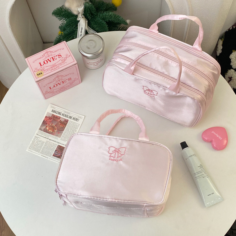 少女粉色三层化妆包大容量旅行化妆品收纳包便携外出手提式化妆袋|undefined