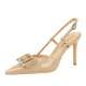 312-K213 European and American high heels for women, thin heels, patent leather, shallow mouth, rhinestone metal buckle, straight strap, empty toe single shoe