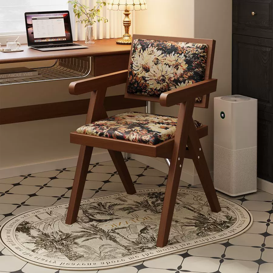 复古仿实木椅子家用餐椅昌迪加尔椅藤编中古椅客厅凳子餐厅扶手椅