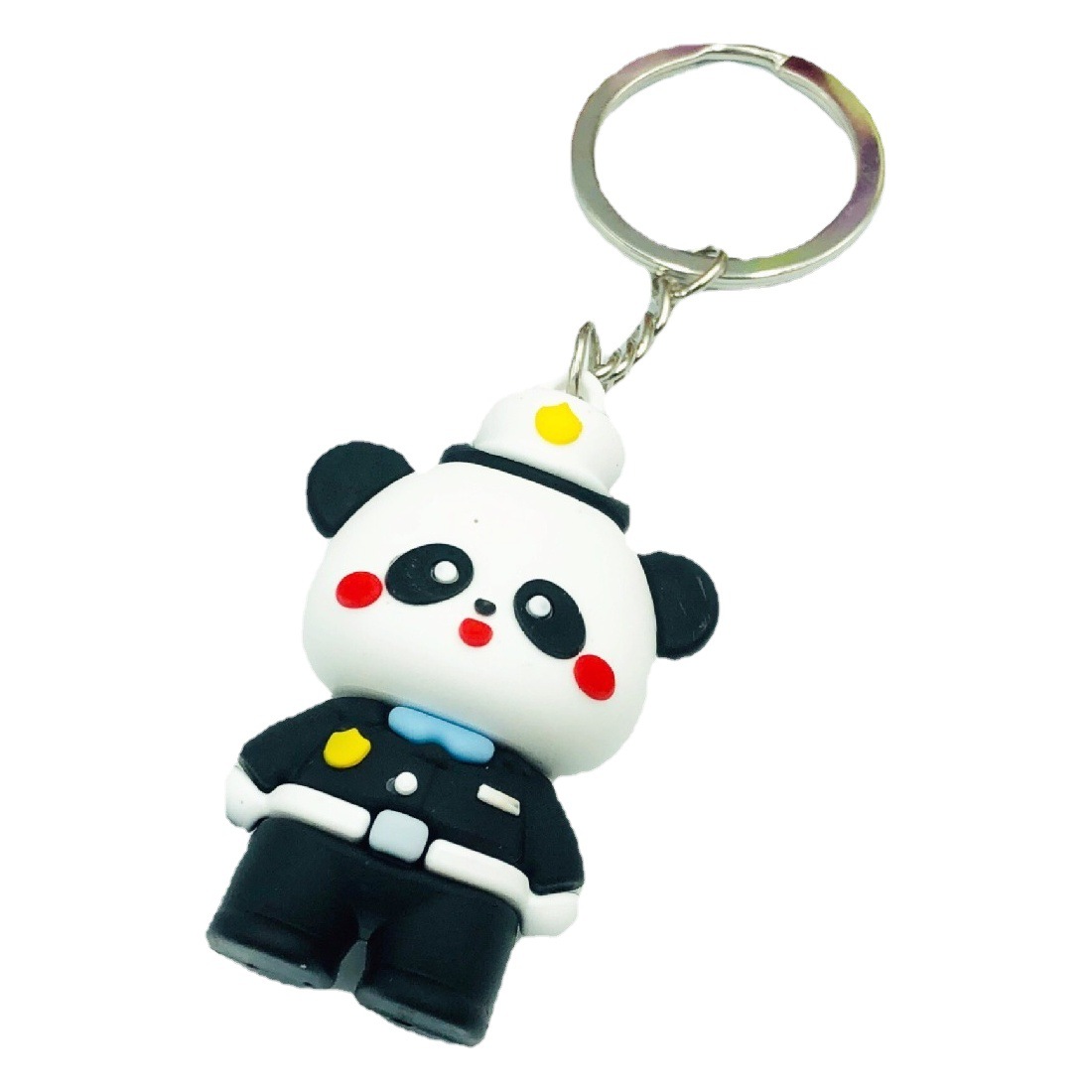 Lindo policía de dibujos animados Panda llavero muñeca mochila colgante llavero personalidad moda práctico pequeño regalo