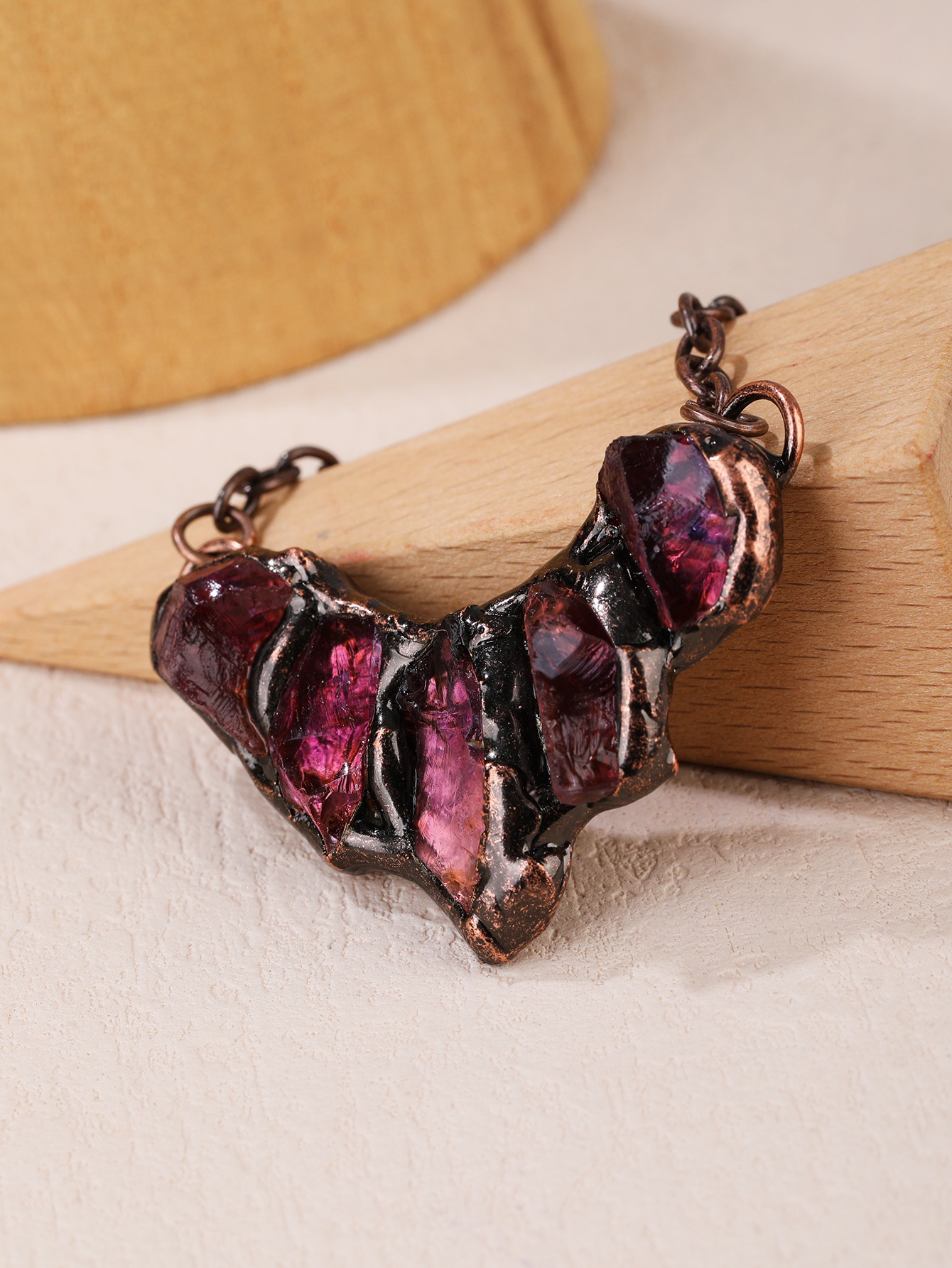 Copper Chain Material Wholesale Jewelry Retro Ethnic Style Geometric Copper Crystal Handmade Inlay Necklace Cable Chain