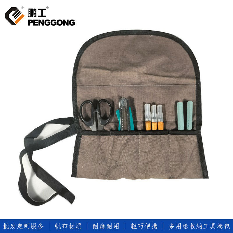 En stock bolsa de almacenamiento de herramientas de carpintería multifuncional bolsa de cuchillo de talla de lona plegable kit de herramientas de tambor bolsa de hardware