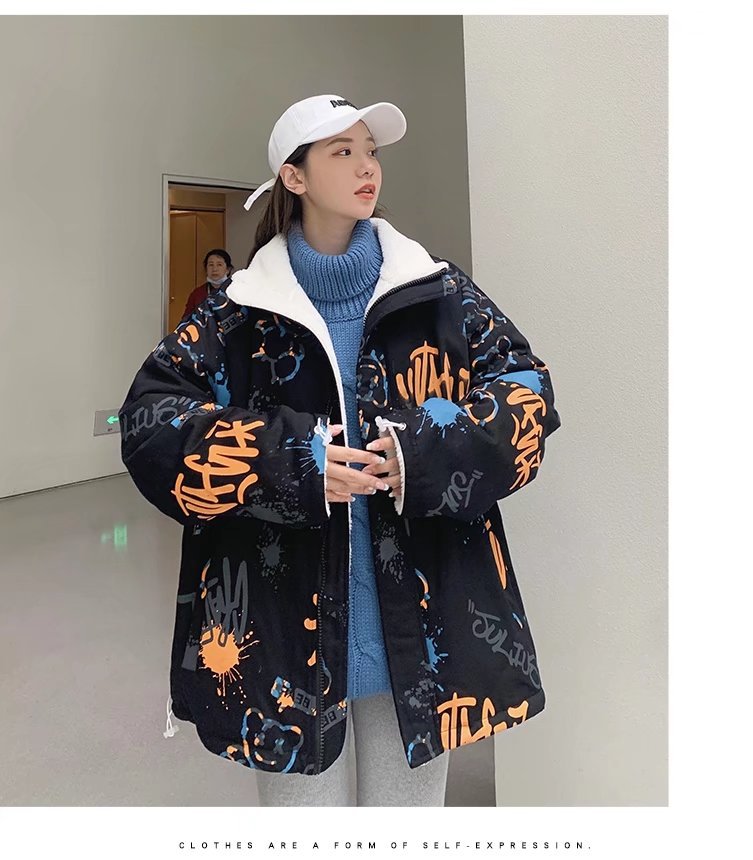 De doble cara de algodón acolchado abrigo de los hombres de invierno de la escuela secundaria estudiante de moda guapo espesado de algodón acolchado abrigo de lana de cordero de la Juventud más abrigo de terciopelo