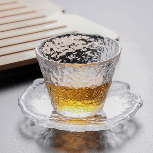Japanese-Style Transparent Ice Dew Small Tea Cup Crystal Glass Household Thickened Master Cup Tea Set Water Cup Coaster Wine Glass Set