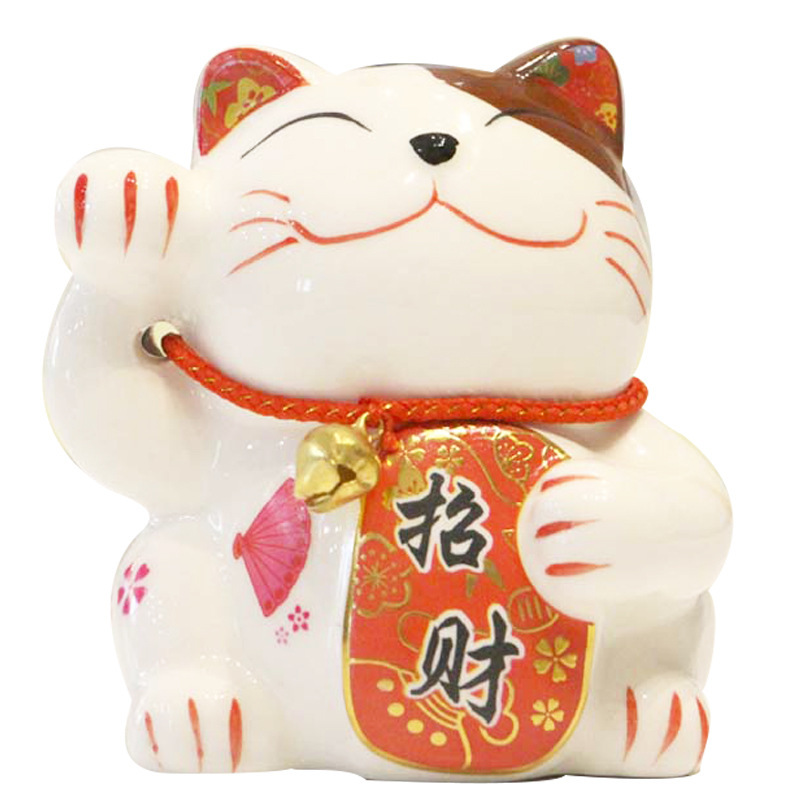 陶瓷小招财猫存钱罐花艺花篮搭配小摆件创意年会礼品|undefined