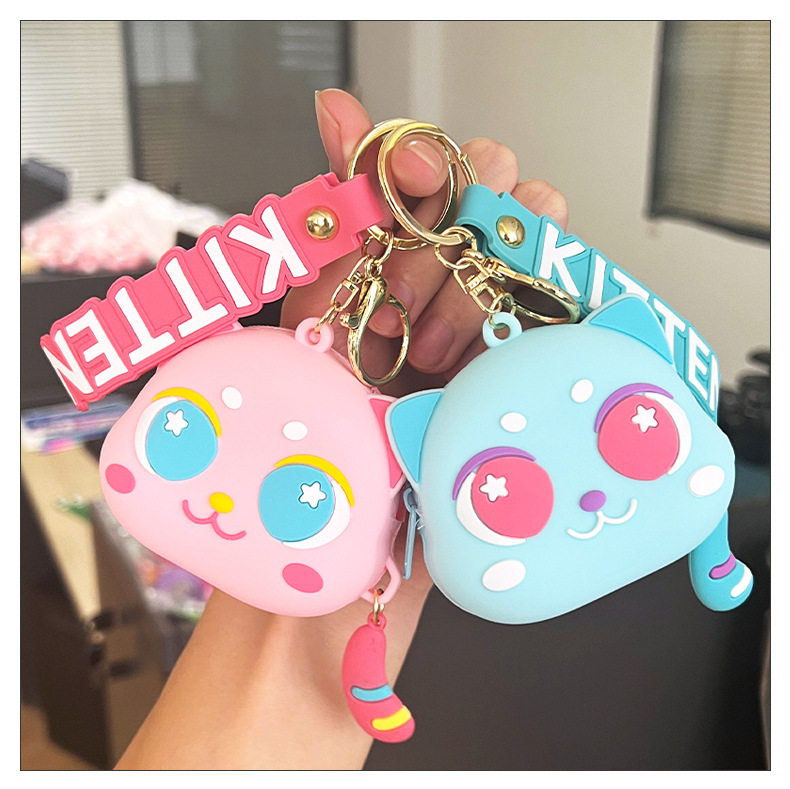Unisex Cartoon Cat Silica Gel Zipper Wallets