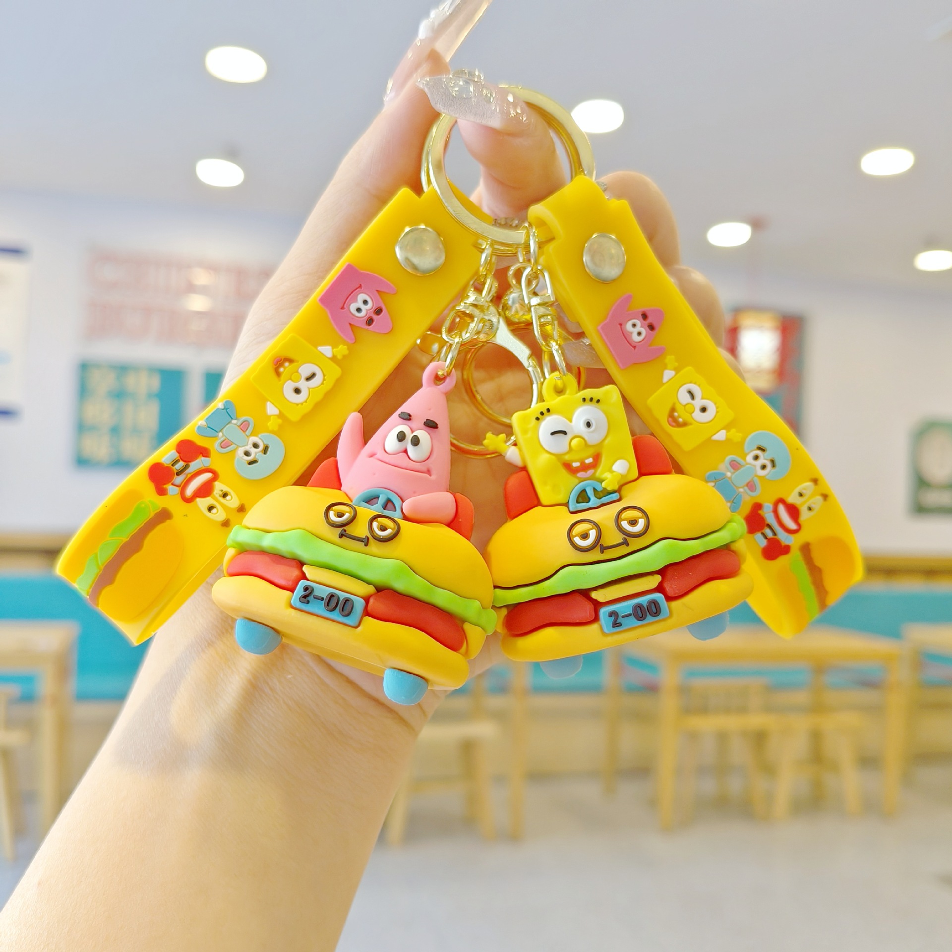 New Spongebob Squarepants Cartoon Keychain Cute Pie Star Doll Couple School Bag Pendant Doll Machine Small Gift