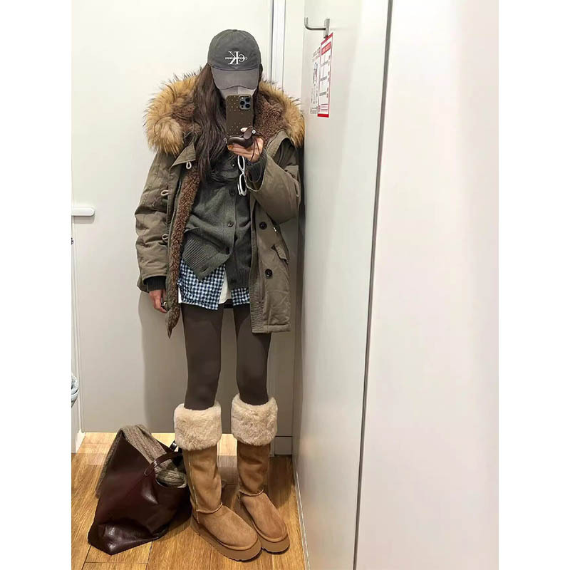 2026 New Spring Loose Cotton Coat for Women, Mid-Length Lamb Wool Parka with Added Fleece, Petite Cotton Jacket