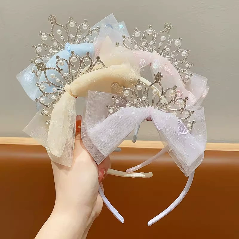 Tiara for princess, headband with bow from pearl, hairpins, with embroidery