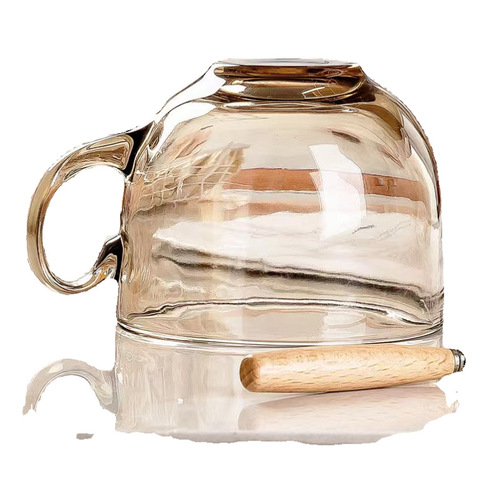 茶色玻璃杯燕麦早餐杯子家用带把水杯透明咖啡杯女牛奶杯