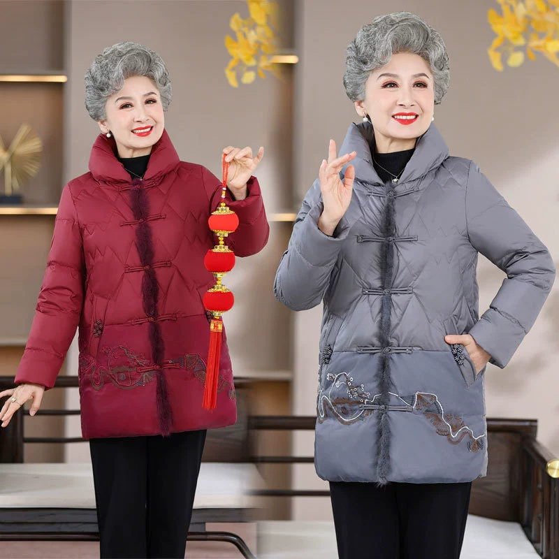 Зимний пуховик для мам среднего и пожилого возраста, одежда для пожилых людей, зимнее утолщенное пальто для бабушек, 60 лет, 70 лет, женская одежда