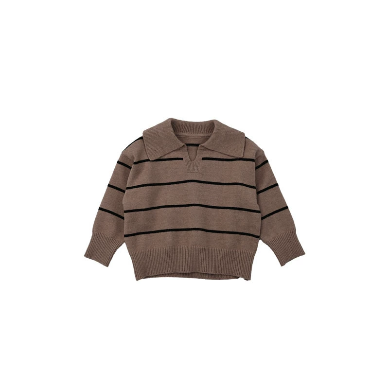 Children's knitted sweater, polo collar, Korean-western demi-season style, beige/chestnut, sizes 80–140 cm