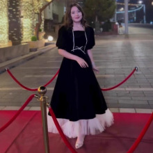 2025秋季新款跨境外贸女装欧美亚马逊水晶装饰修身气质拼接连衣裙