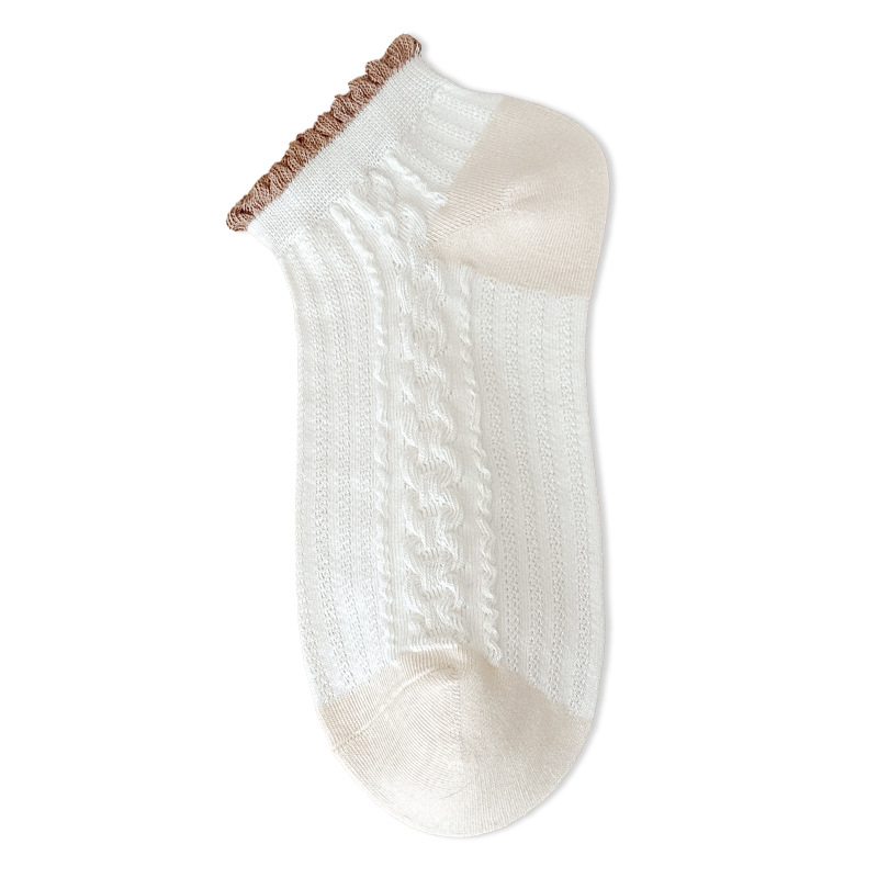 Calcetines de mujer de algodón blanco puro primavera y verano nuevos calcetines de barco damas de malla rizada calcetines frescos al por mayor