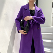 2022冬新款高端紫色双面羊毛大衣女中长款毛呢外套羊毛呢子代发
