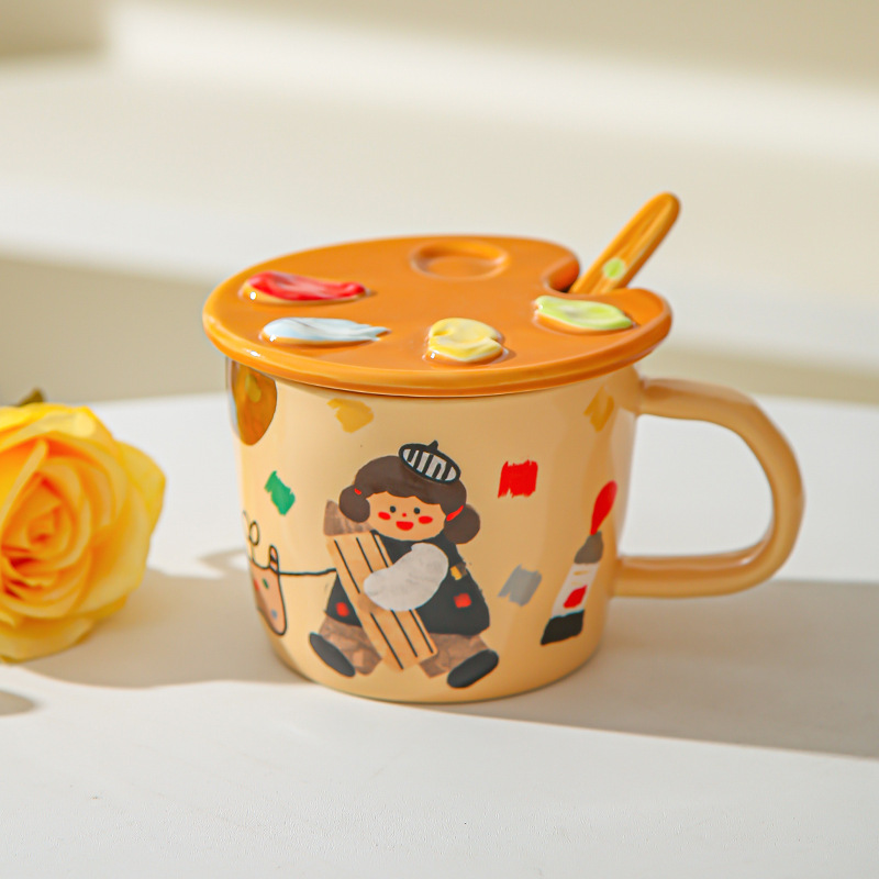 Paleta fresca de cómic chica taza de oficina de alto valor con taza de agua cubierta regalo de cumpleaños